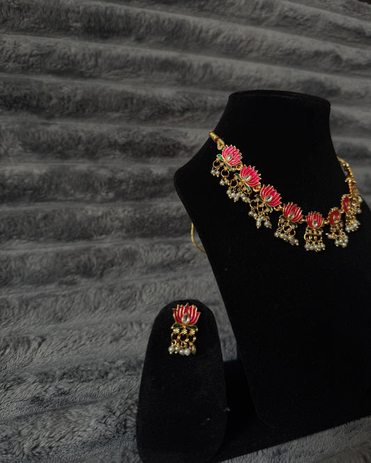 Lotus Meenakari Necklace Set – Festive & Wedding Jewellery