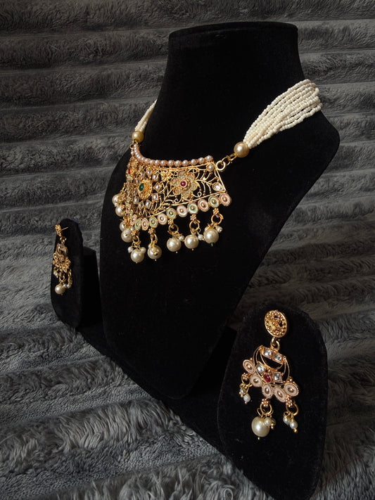 Traditional Kundan Pearl Ranihaar Choker – Premium Wedding Jewellery Set