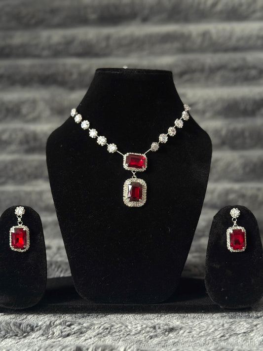 Red Stone Party Wear Necklace Set