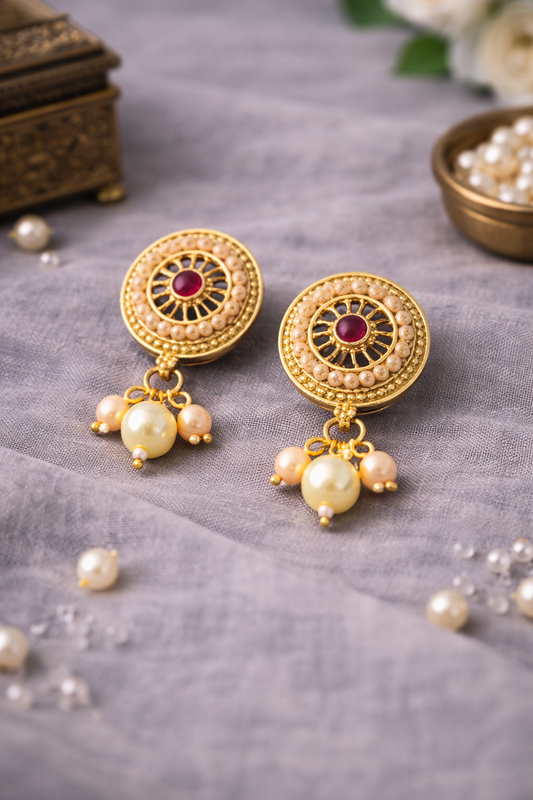 Antique Golden Look Pearl Choker Necklace Set