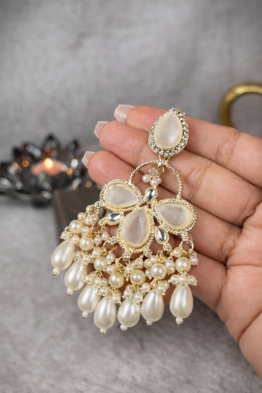 Stone & Pearl Long Earrings