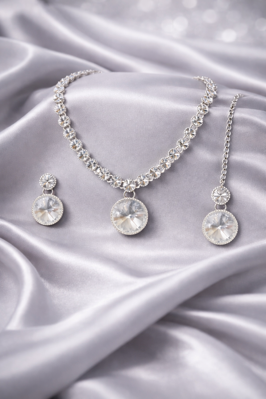 Classic Silver Look Crystal Necklace Set