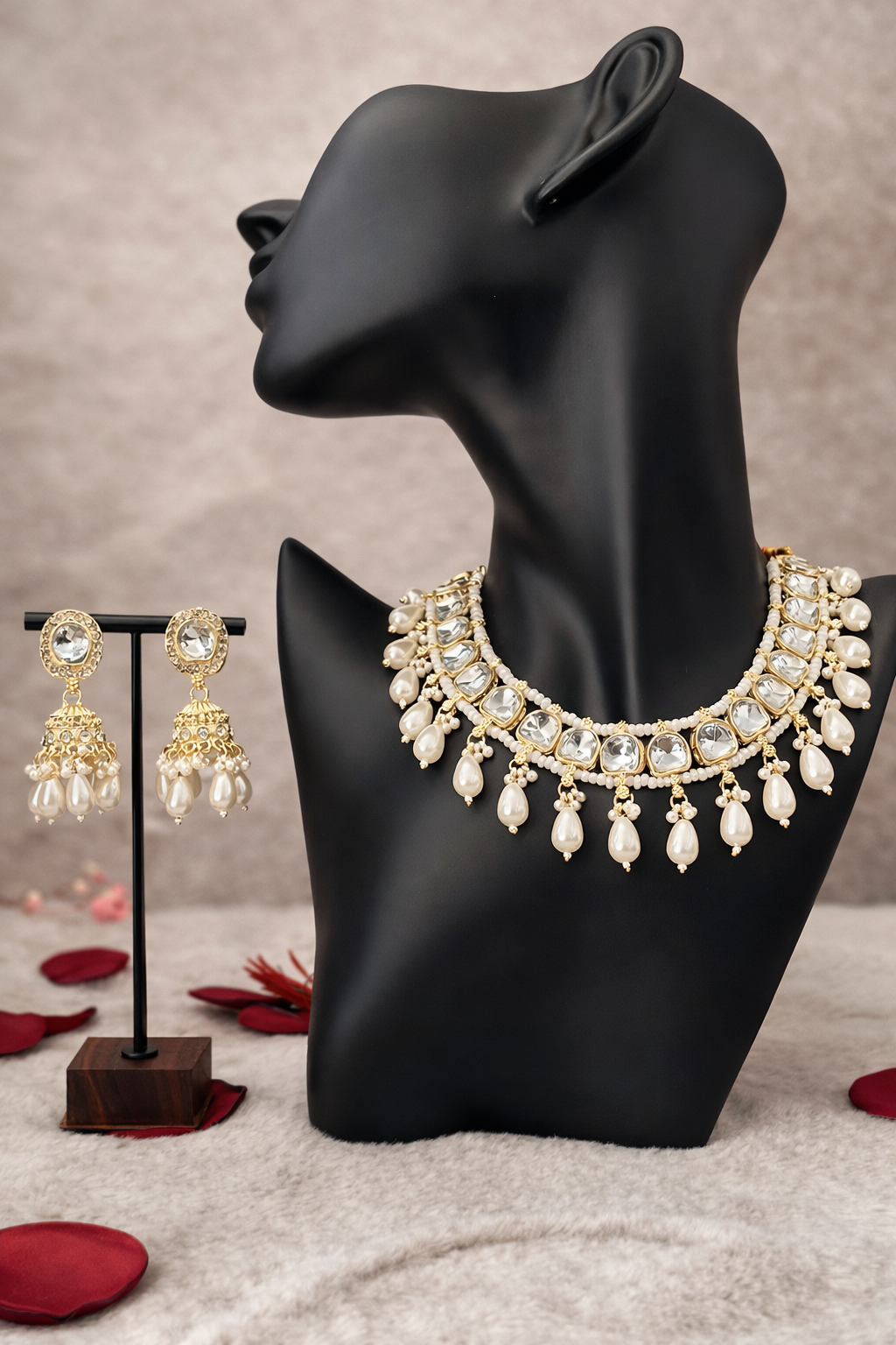 Elegant Pearl Choker Necklace Set with Matching Earrings & Maang Tikka