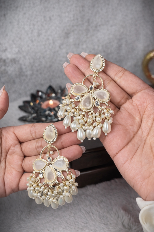 Stone & Pearl Long Earrings
