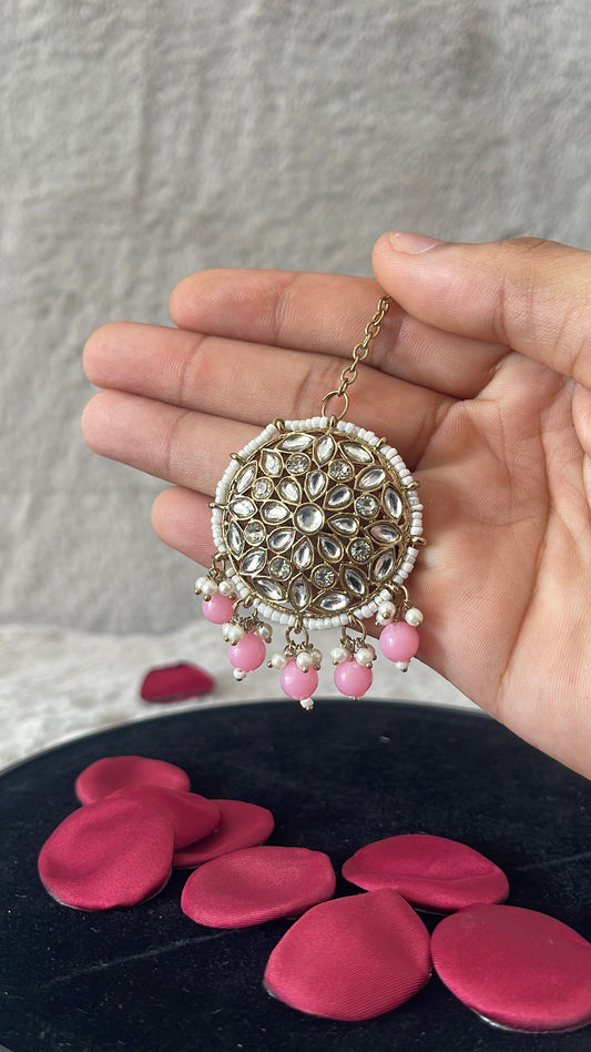 Pastel Pink Chandbali Necklace & Earrings Set – Premium Bridal Jewellery