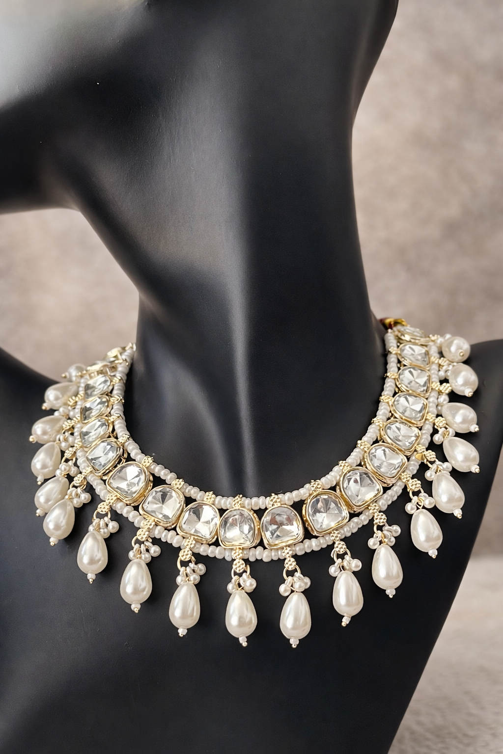 Elegant Pearl Choker Necklace Set with Matching Earrings & Maang Tikka