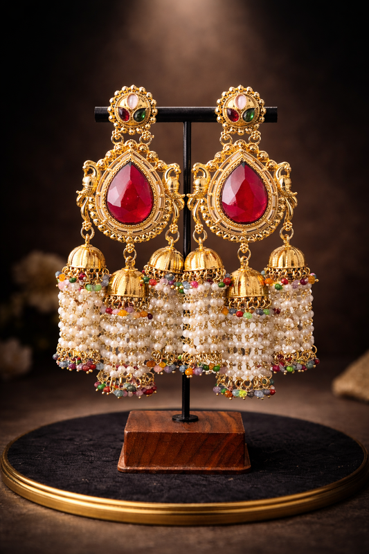 Royal Ruby Pearl Jhumka Earrings
