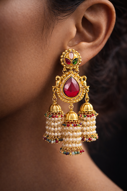 Royal Ruby Pearl Jhumka Earrings