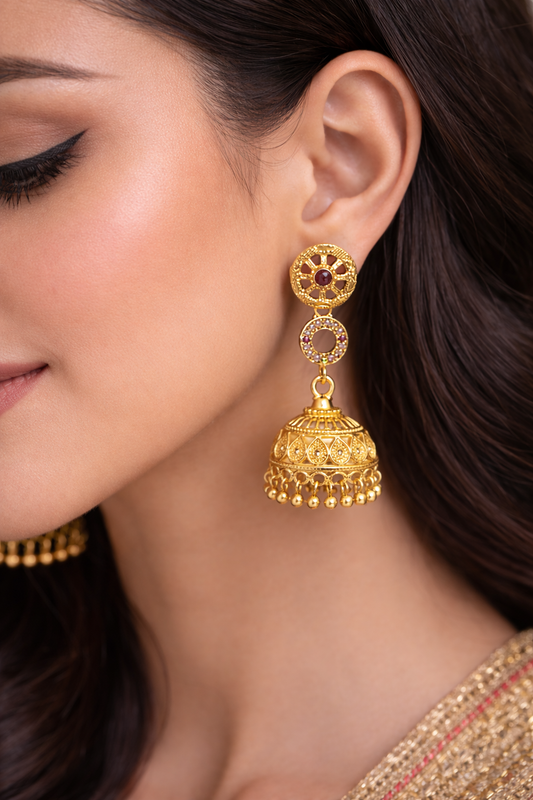 Micro Gold Plated Traditional Jhumka Earrings