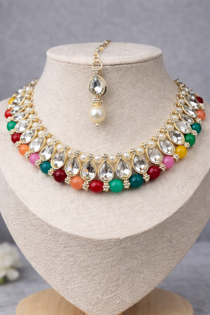 Multi-Color Pearl Kundan Jewellery Set
