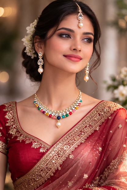 Multi-Color Pearl Kundan Jewellery Set