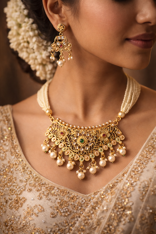 Traditional Kundan Pearl Ranihaar Choker – Premium Wedding Jewellery Set