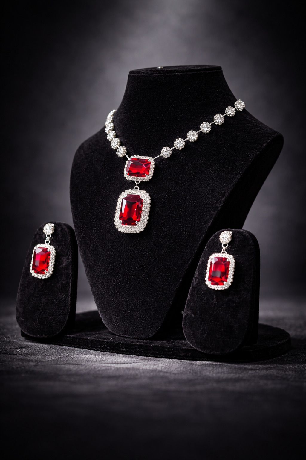 Red Stone Party Wear Necklace Set