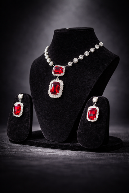 Red Stone Party Wear Necklace Set