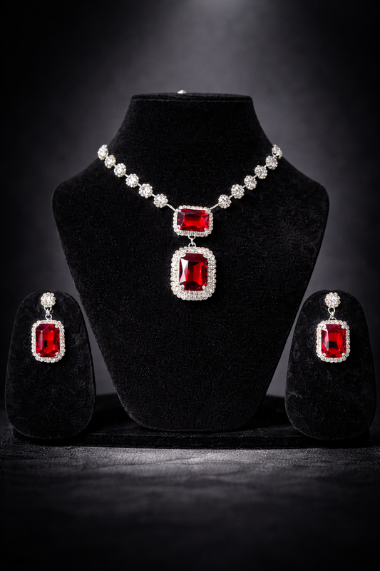 Red Stone Party Wear Necklace Set