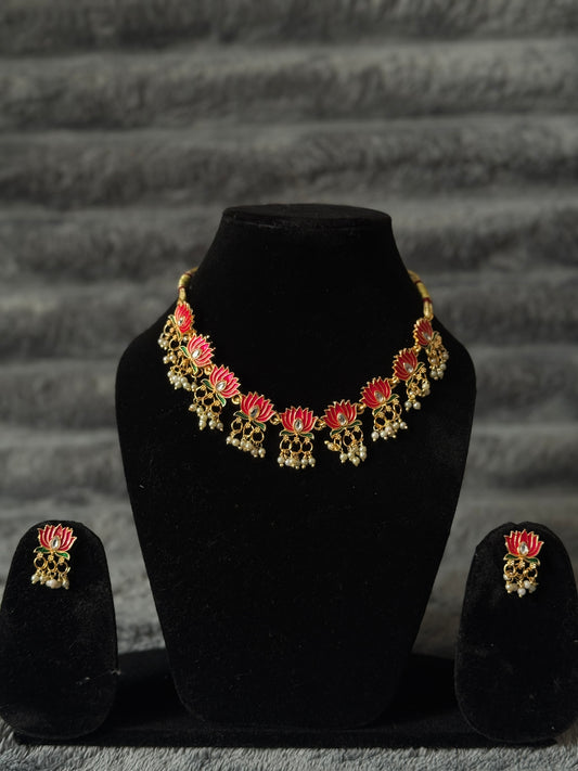 Lotus Meenakari Necklace Set – Festive & Wedding Jewellery