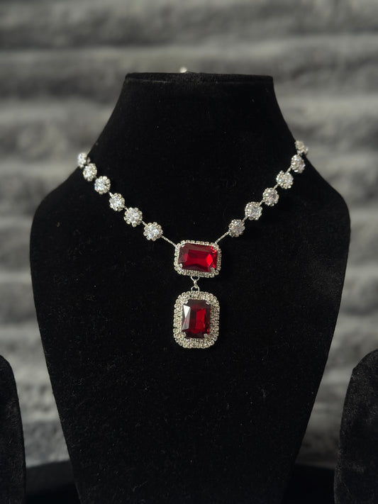 Red Stone Party Wear Necklace Set