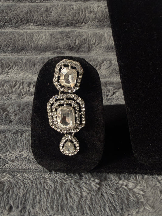 Silver Mirror Kundan Bridal Set (Necklace + Earrings + Maangtikka)