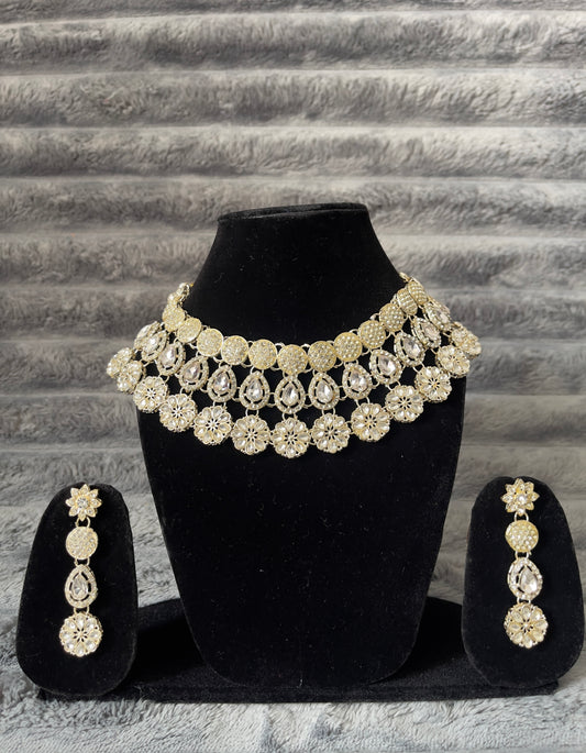 Premium Bridal AD Choker Necklace Set with Earrings